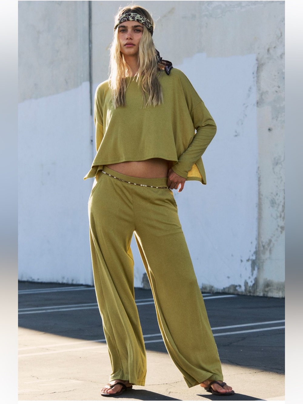 Free People Free-est good feels long pant set in avacado